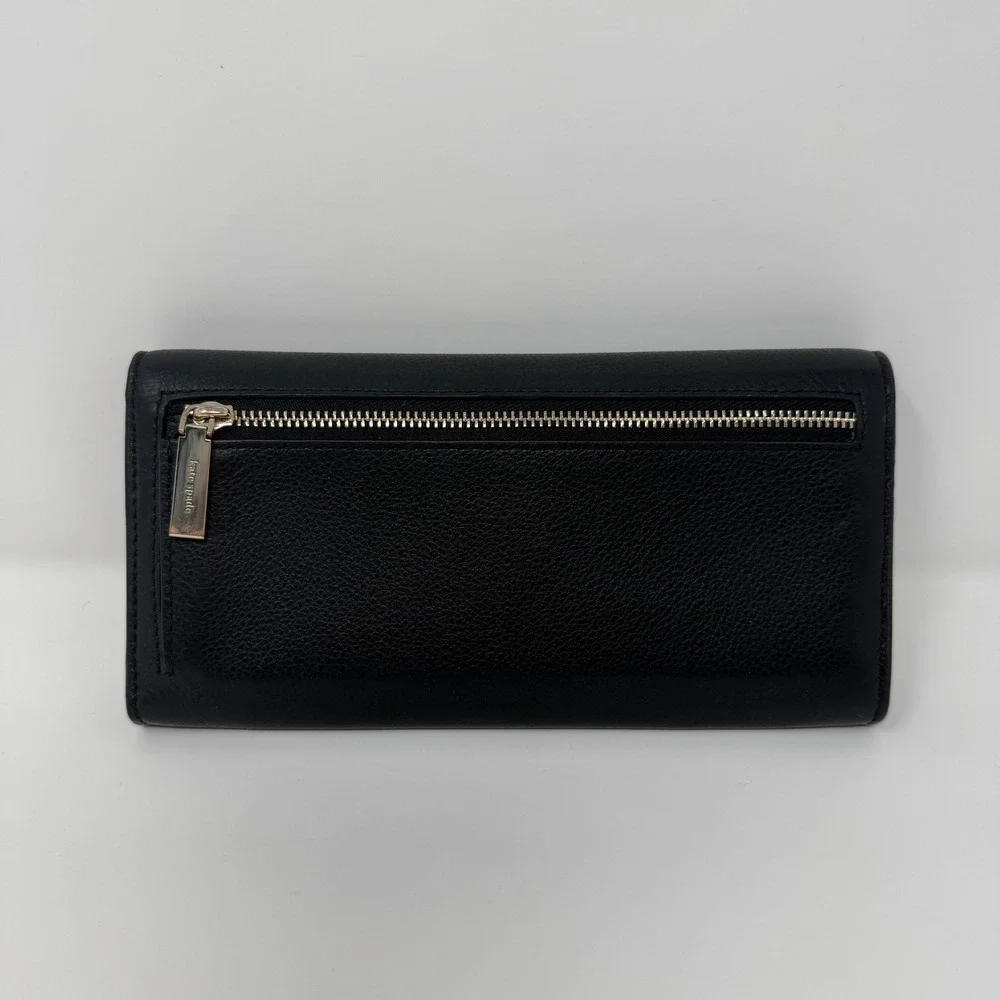 Kate Spade Black Pebbled Leather Marti Spade Slim Flap Wallet Excellent